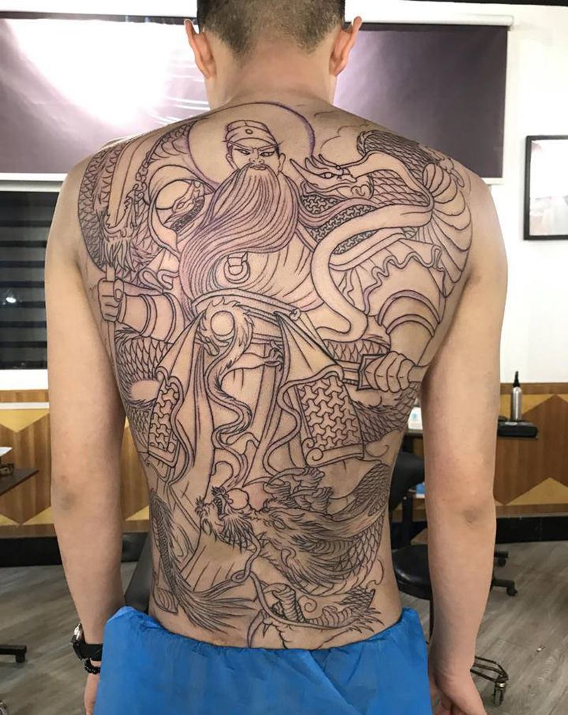 关公纹身图片_背部新传统纹身图案