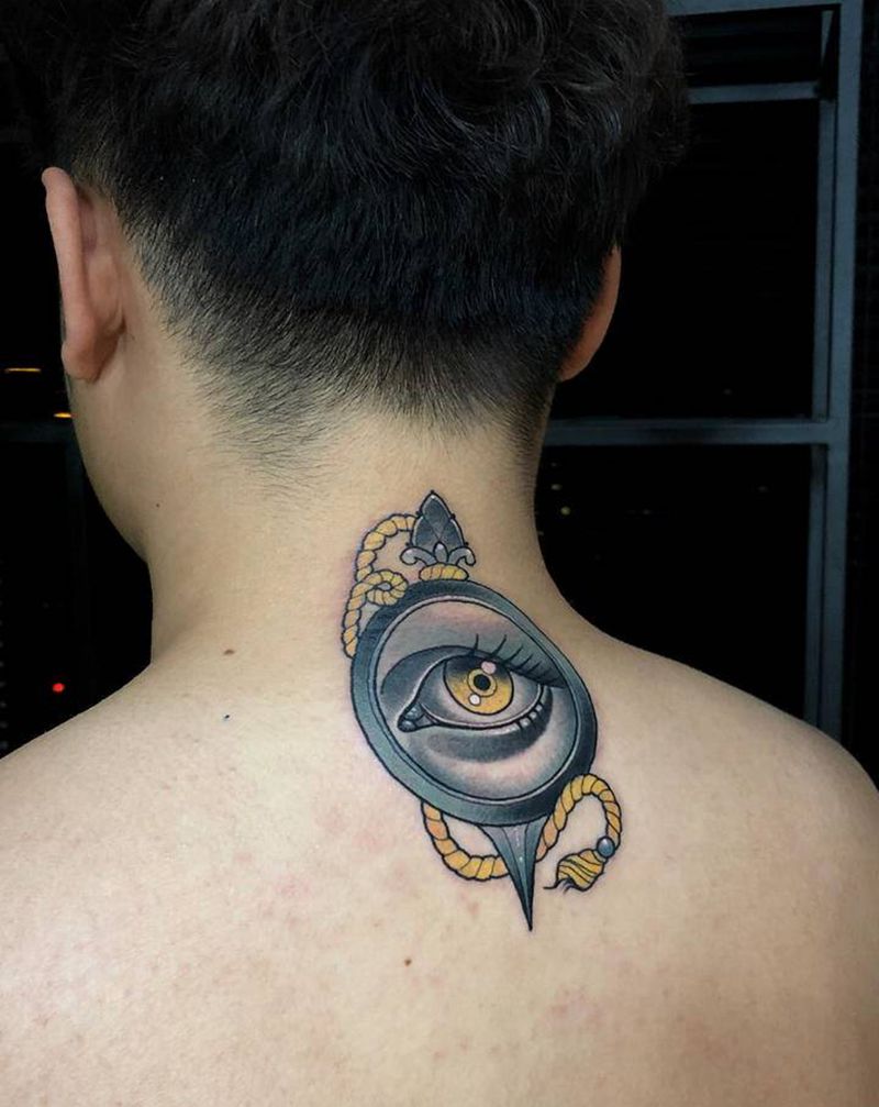 许昌文身沄刺青纹身图片_颈部New School纹身图案