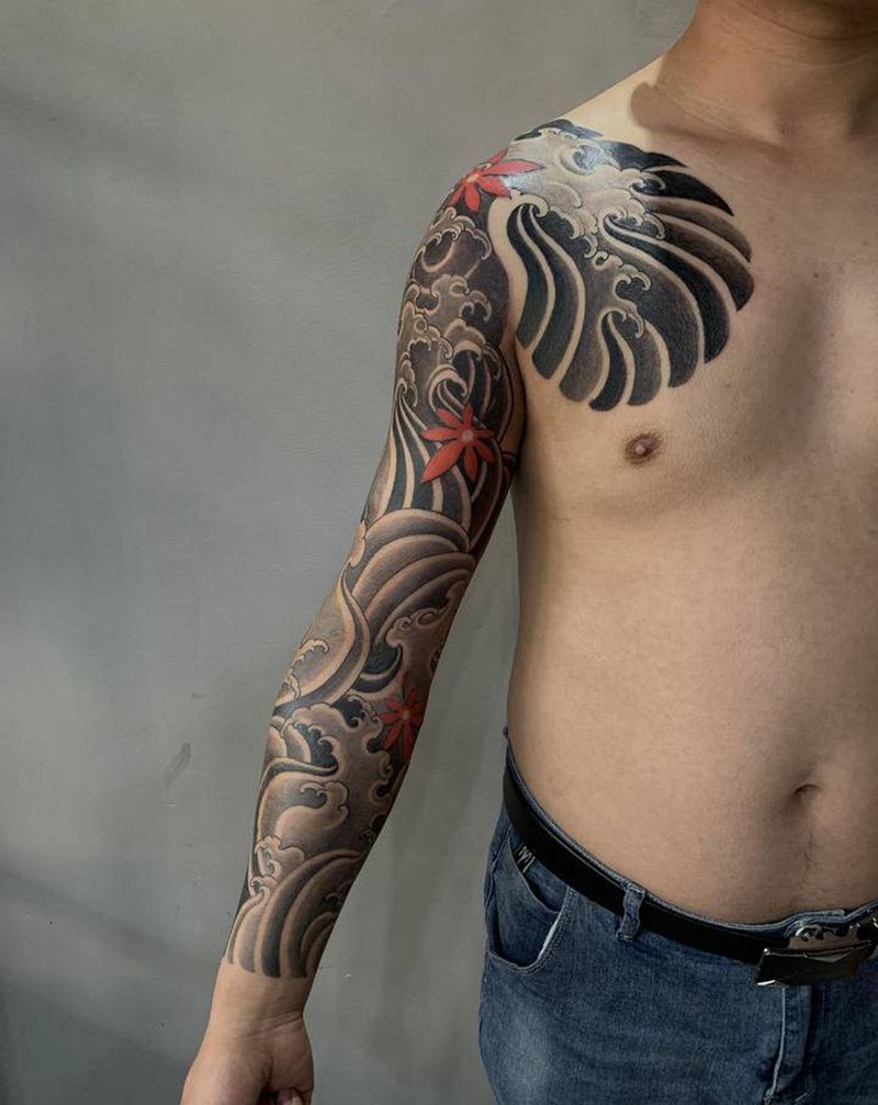 传统花臂纹身图片_手臂老传统纹身图案