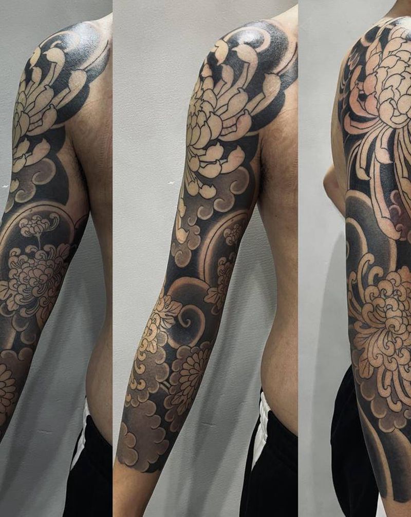 花臂作品纹身图片_手臂老传统纹身图案