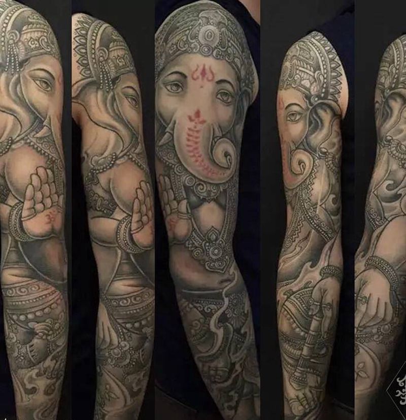 象头神纹身图片_手臂新传统纹身图案