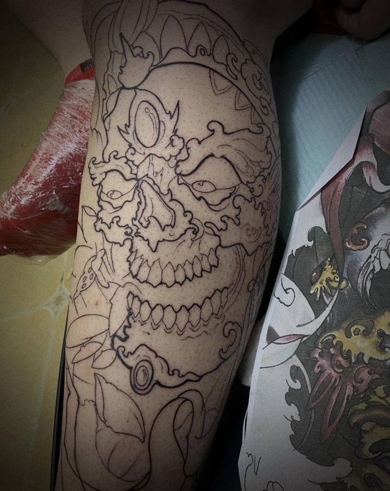 嘎巴拉纹身图片_腿部纹身图案