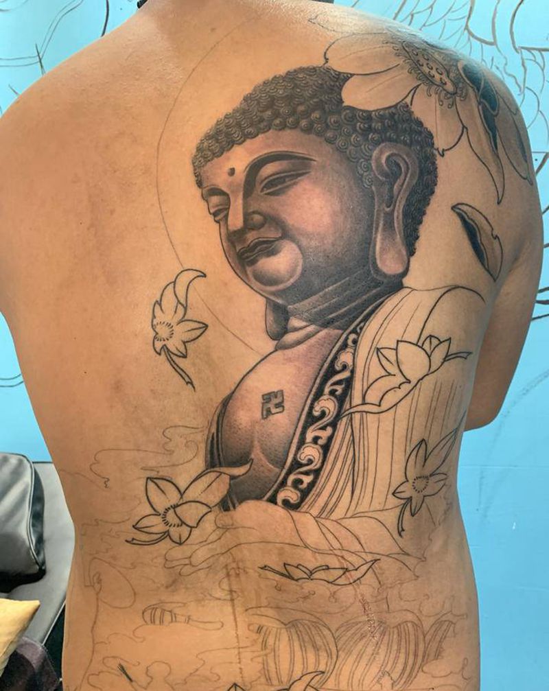 佛纹身图片_肩部背部新传统佛纹身图案