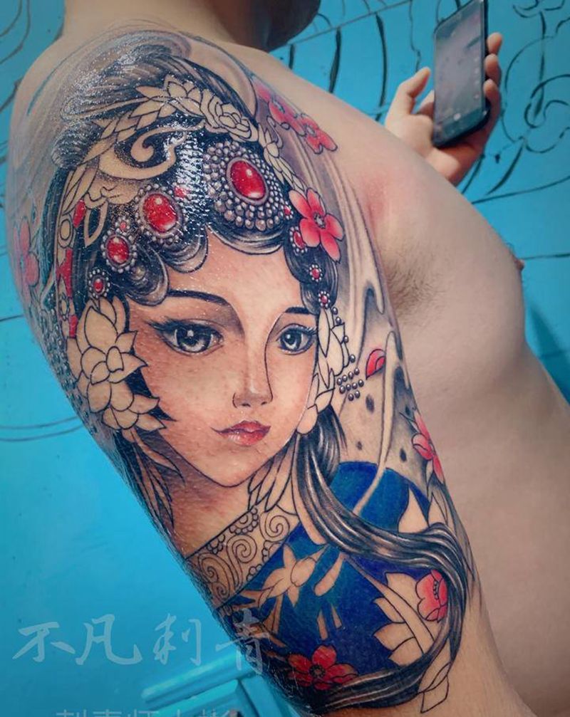 青衣 花旦 中国美人纹身图片_臀部肩部新传统花旦中国美纹身图案