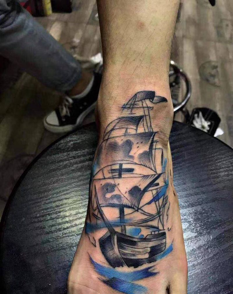 船纹身图片_脚部纹身图案