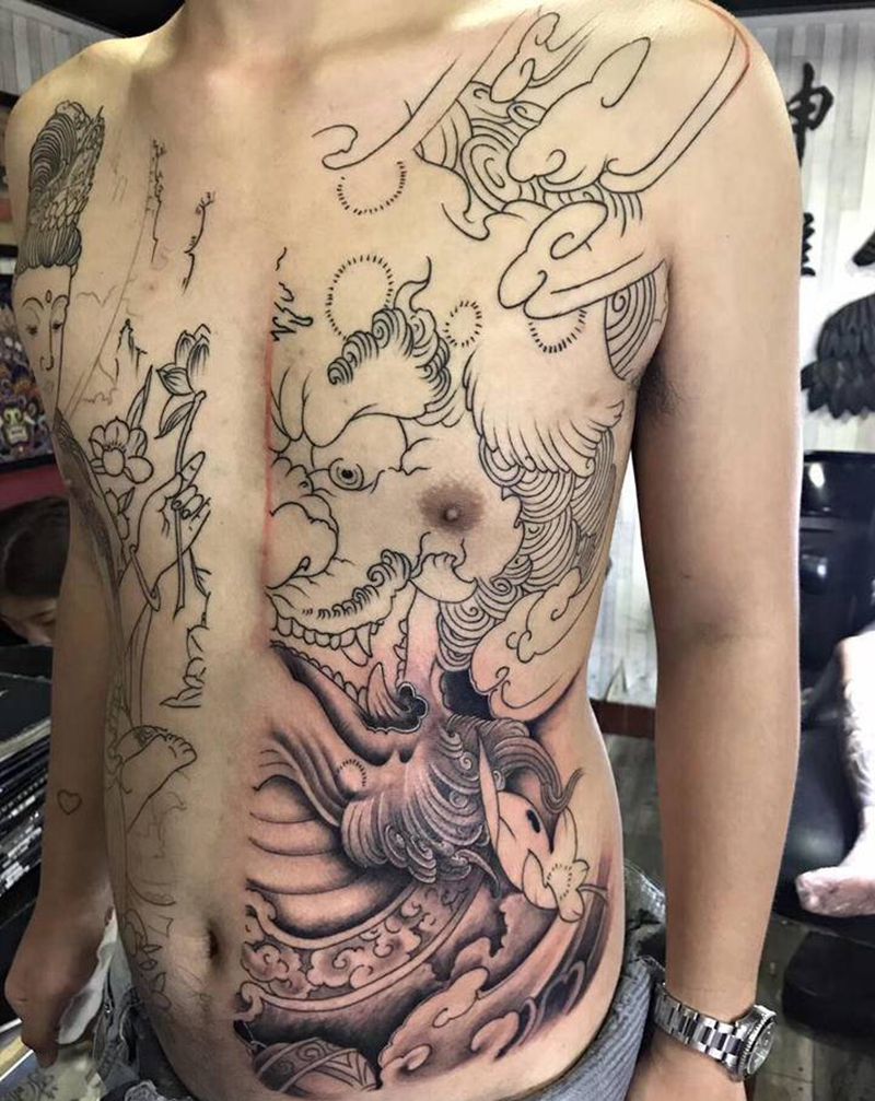 开衫（待续）纹身图片_腹部新传统纹身图案