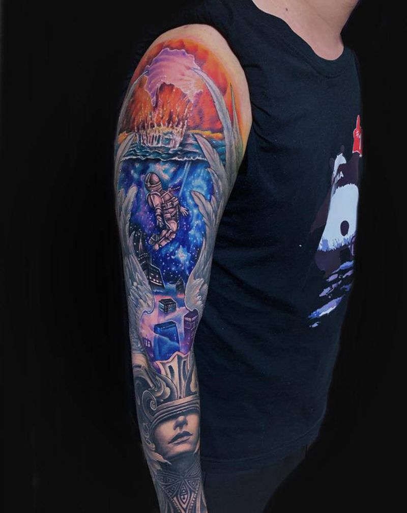 花胳膊纹身图片_欧美写实纹身图案