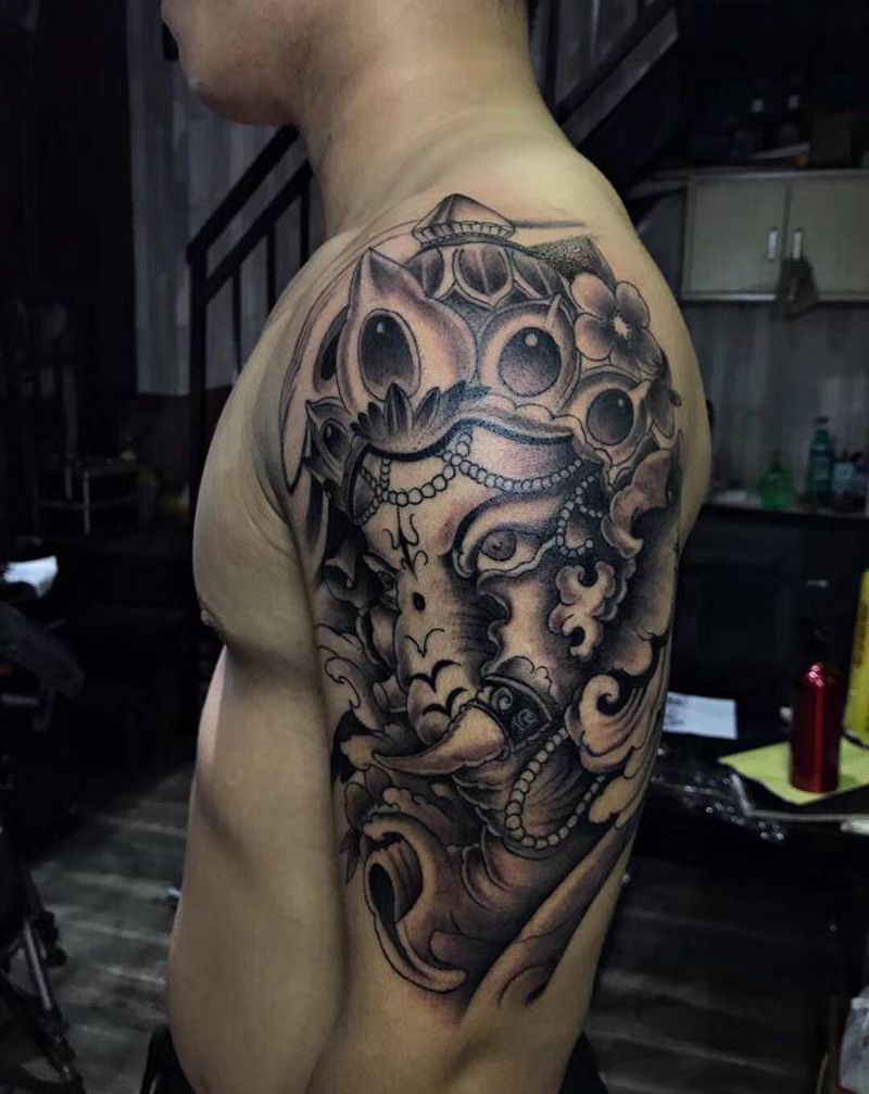 象神纹身图片_新传统纹身图案