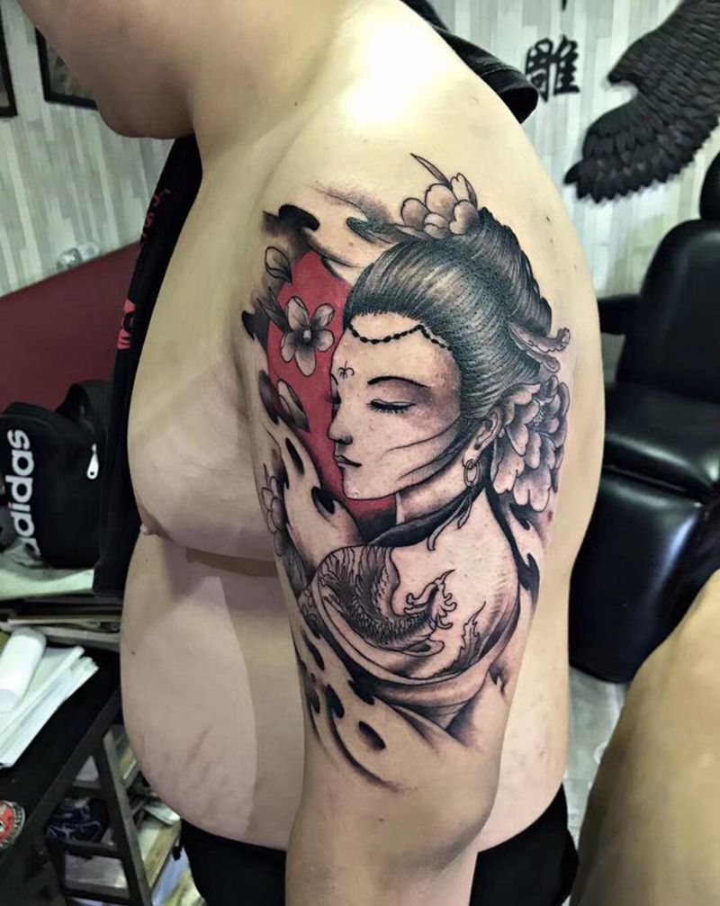 艺妓纹身图片_新传统纹身图案