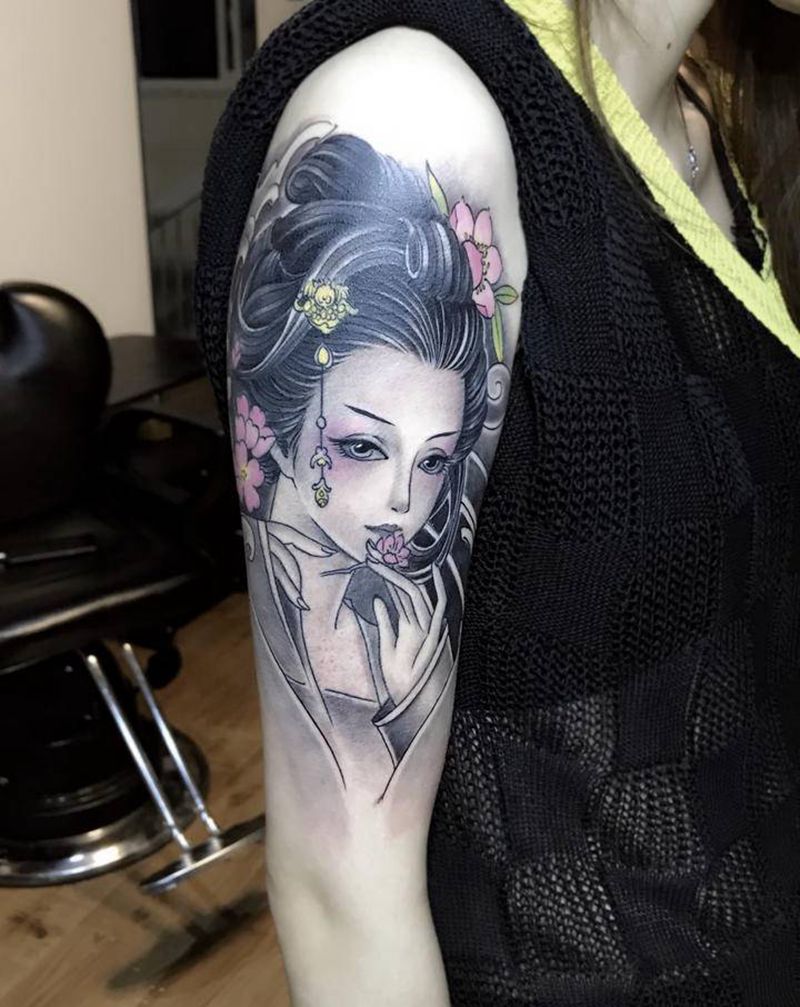 古典仕女纹身图片_手臂新传统仕女纹身图案