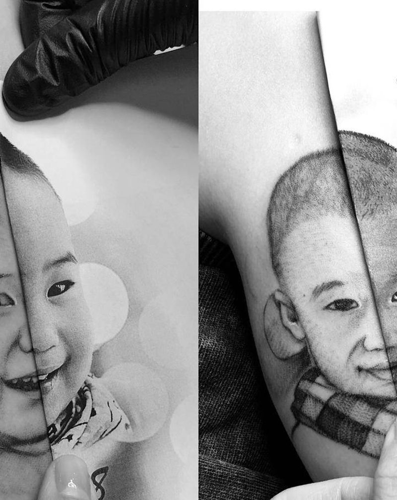 两兄弟纹身图片_手臂欧美写实纹身图案