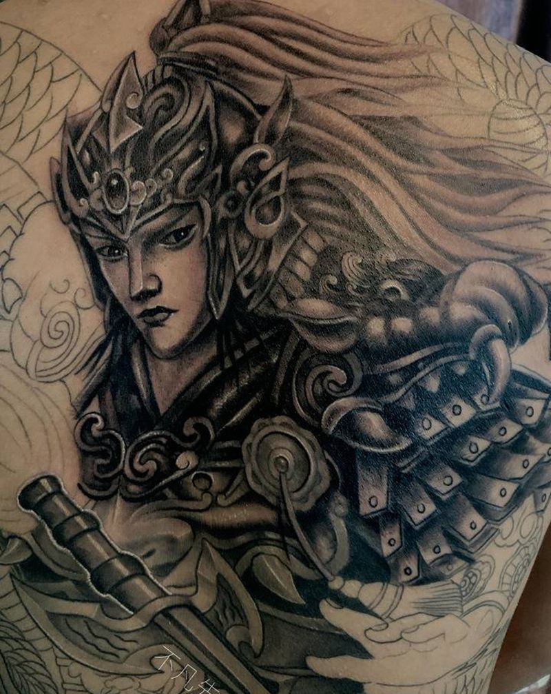 赵云，赵子龙纹身图片_背部新传统欧美写实纹身图案