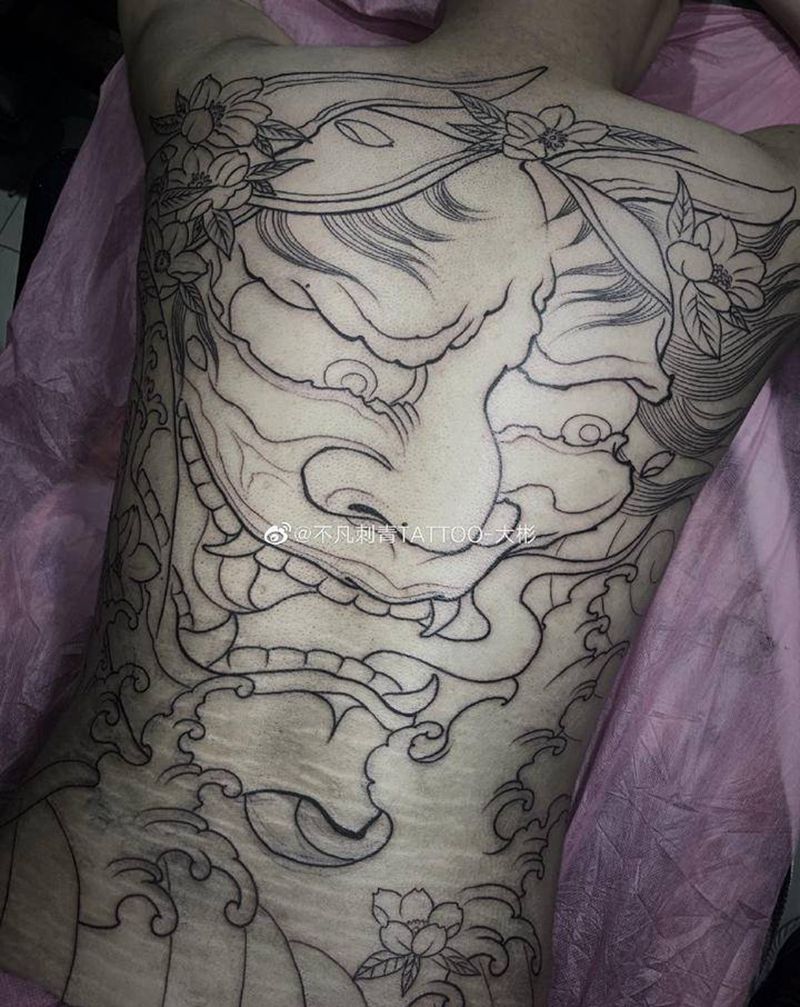 满背般若纹身图片_背部臀部新传统老传统般若纹身图案