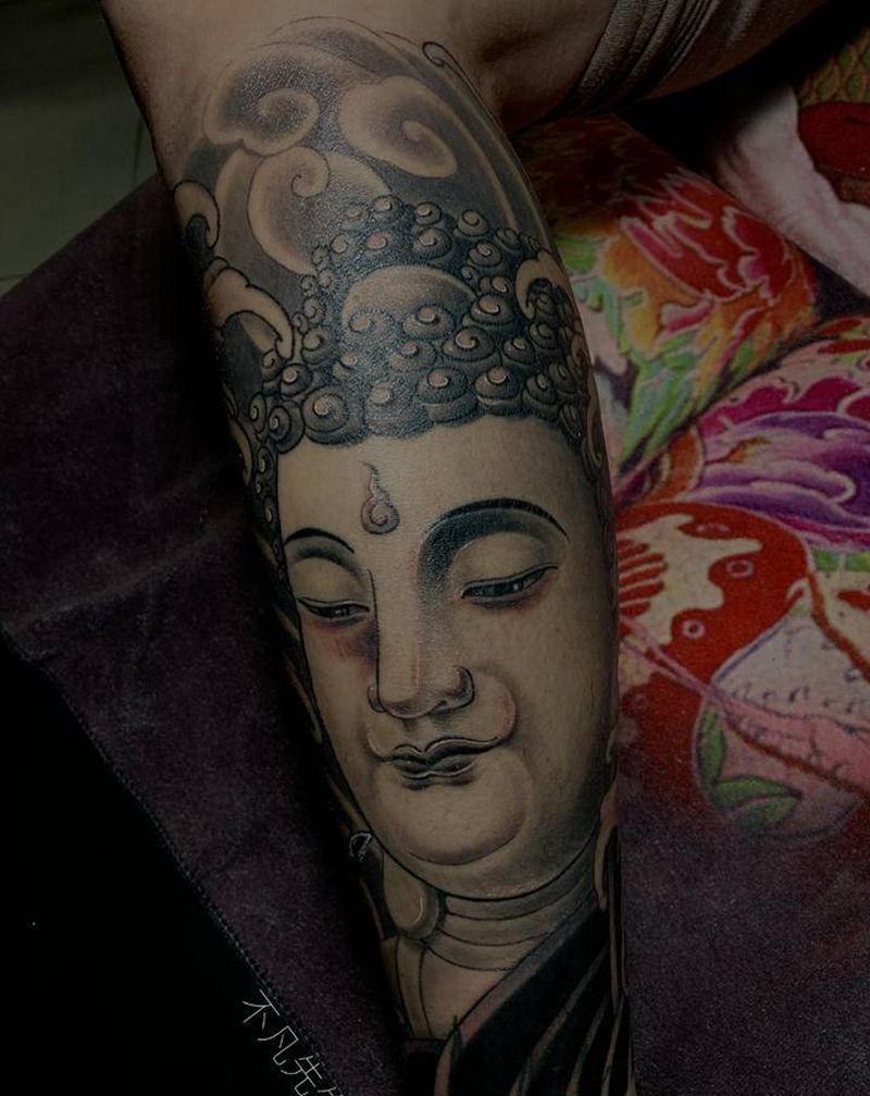 佛，保小腿纹身图片_腿部新传统老传统佛纹身图案