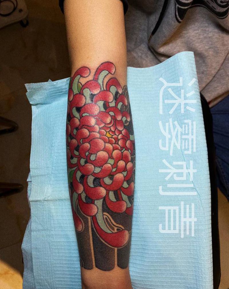 老传统菊花般若纹身图片_手臂纹身图案