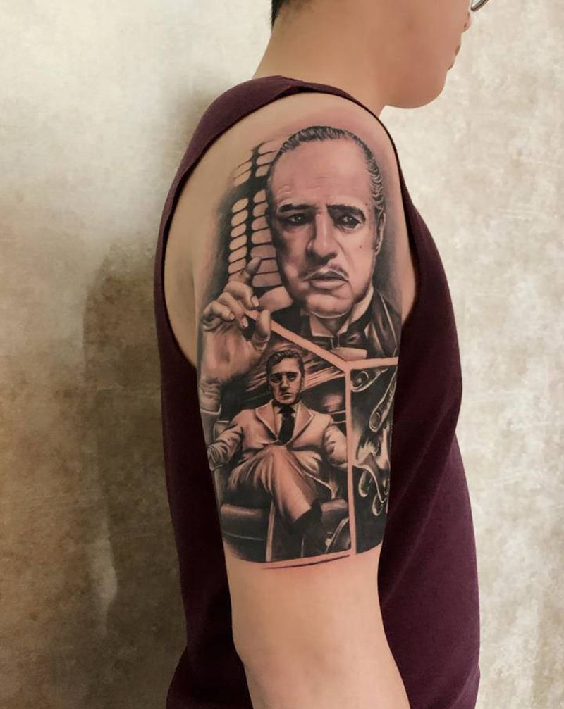 教父纹身图片_肩部欧美写实人物纹身图案