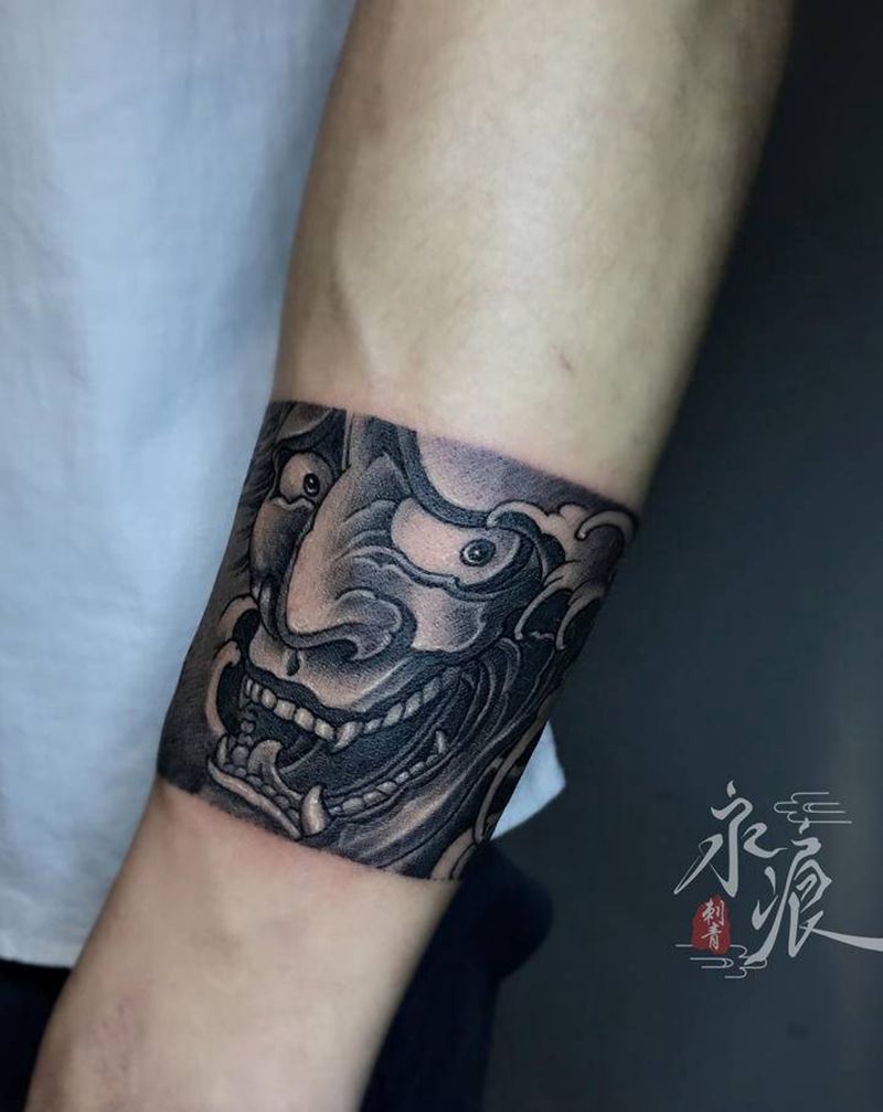 般若手环纹身图片_手臂新传统般若樱花纹身图案