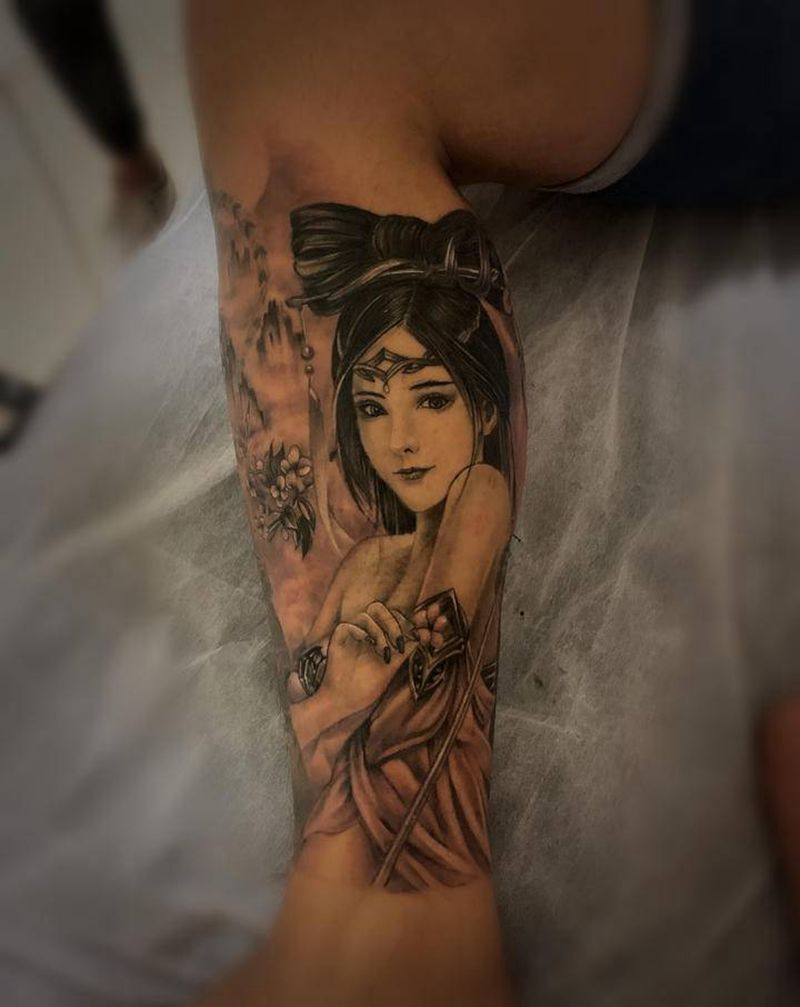 貂蝉纹身图片_手臂纹身图案