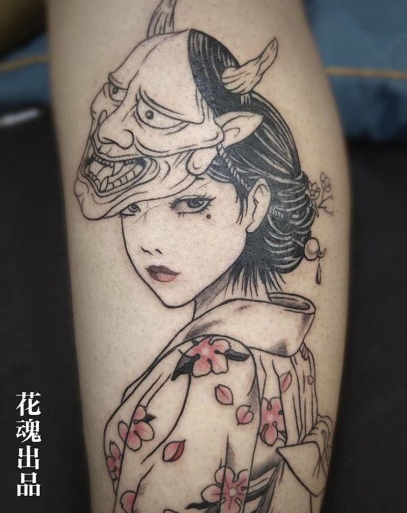 小腿纹身图片_腿部老传统纹身图案