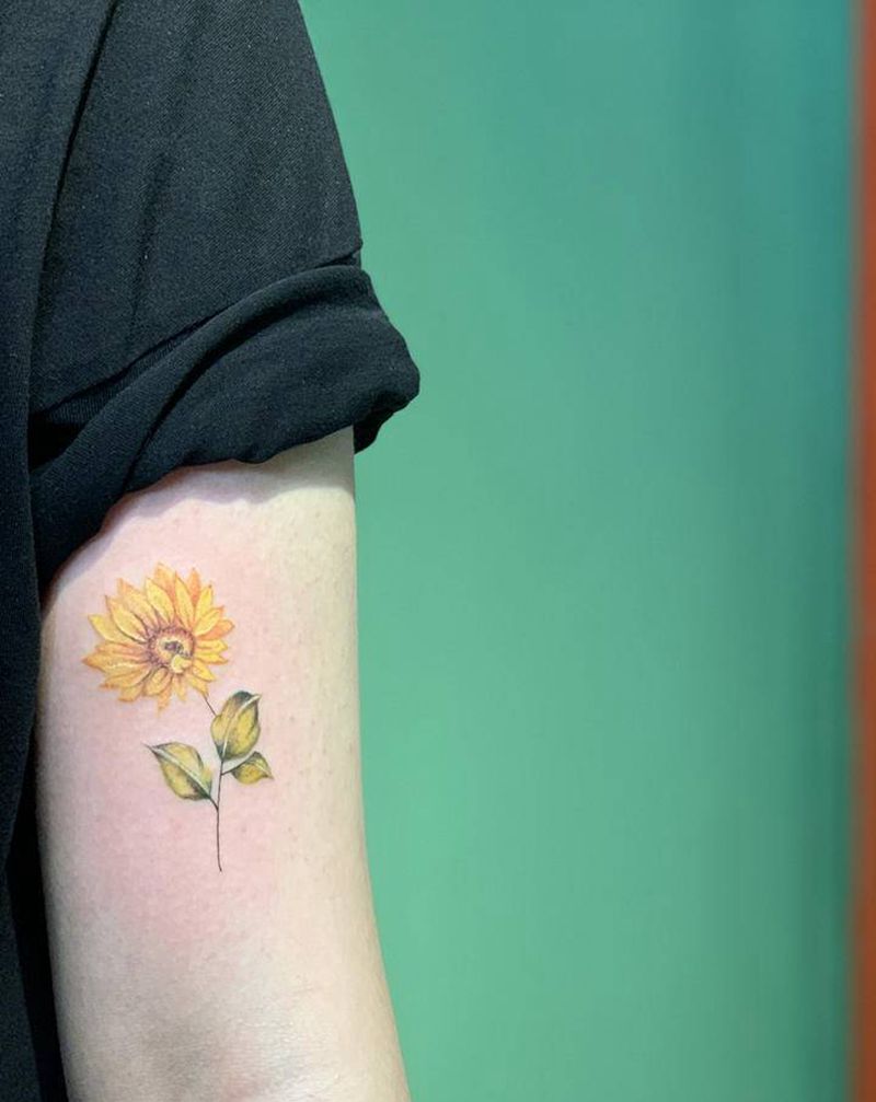 向日葵纹身图片_手臂水彩纹身图案