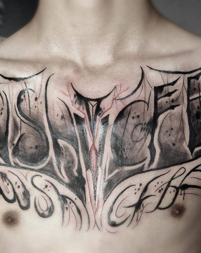 原创欧美花胸纹身图片_胸部花体字纹身图案