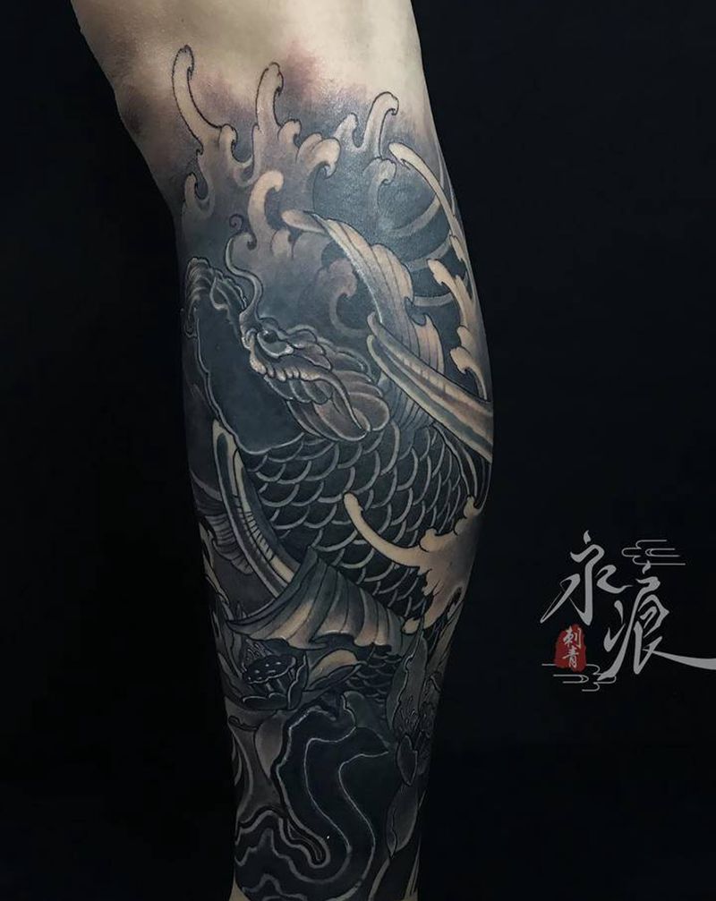 传统包腿修改添加纹身图片_腿部新传统鲤鱼修改添加遮盖纹身图案