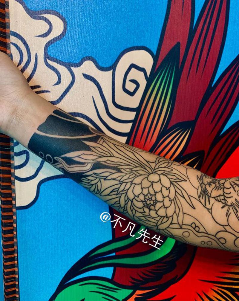 哦纹身图片_手臂老传统新传统花臂纹身图案