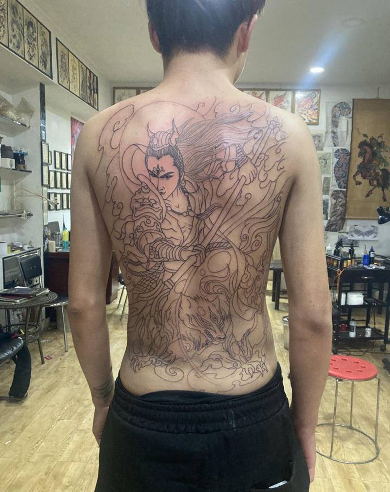 二郎神纹身图片_背部纹身图案