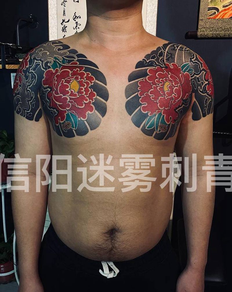 双半甲纹身图片_胸部手臂纹身图案