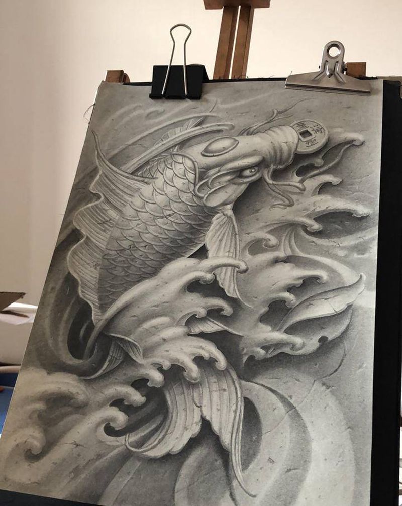 如鱼得水纹身图片_肩部新传统纹身图案