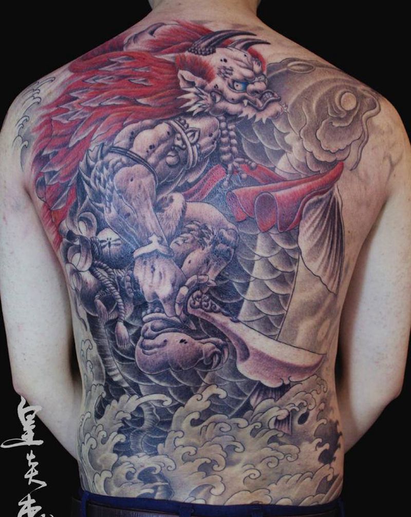 夜叉巡海纹身图片_背部纹身图案