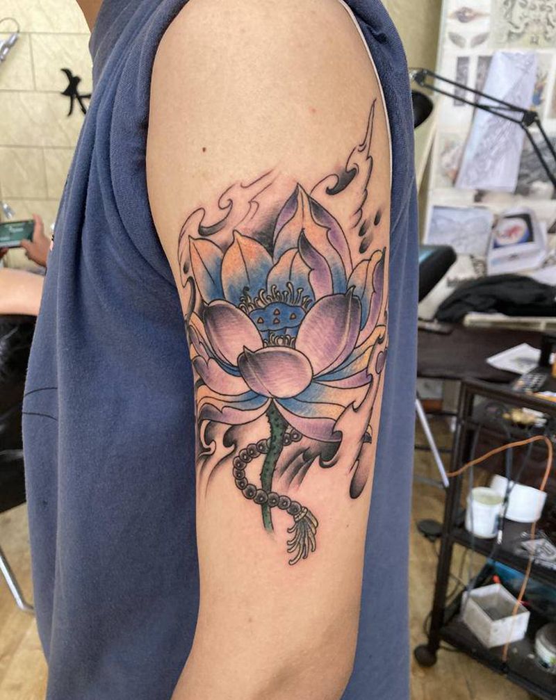 莲花纹身图片_手臂纹身图案