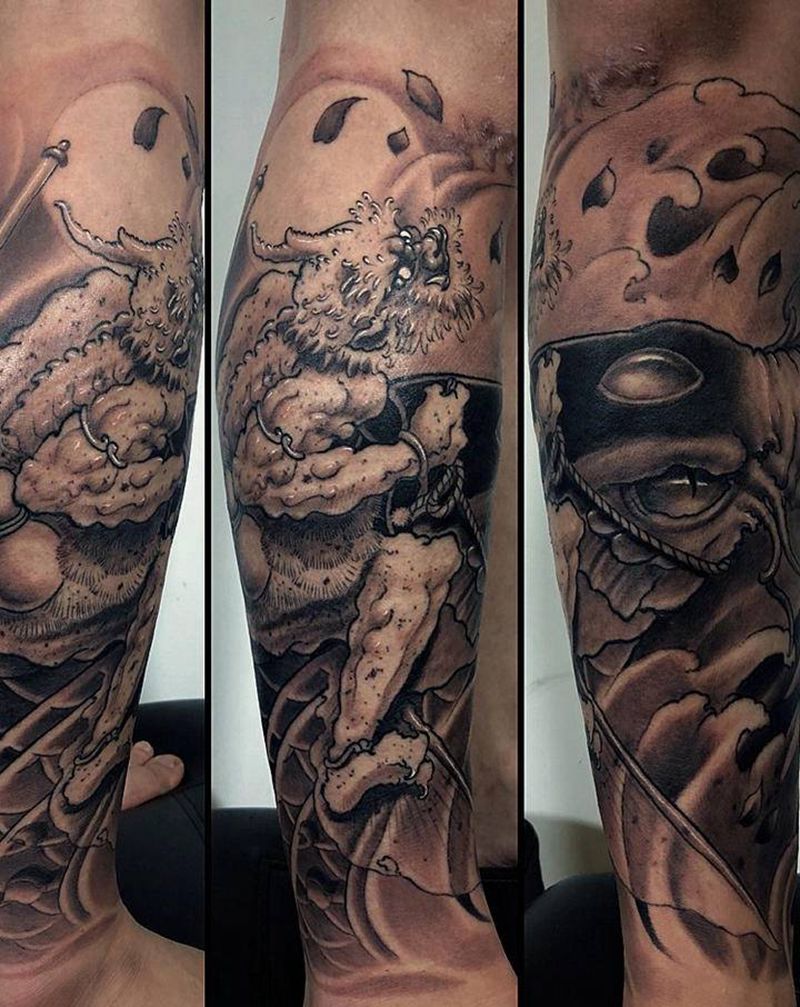 夜叉巡海纹身图片_腿部纹身图案