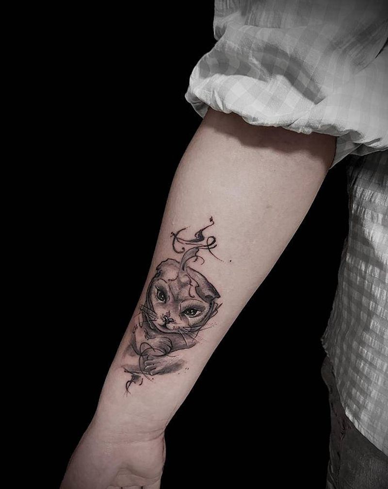 猫咪 宠物纹身图片_手臂欧美写实纹身图案