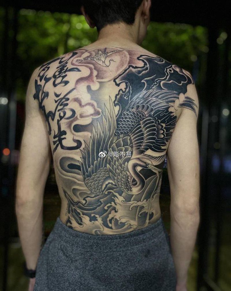 仙鹤纹身图片_老传统纹身图案