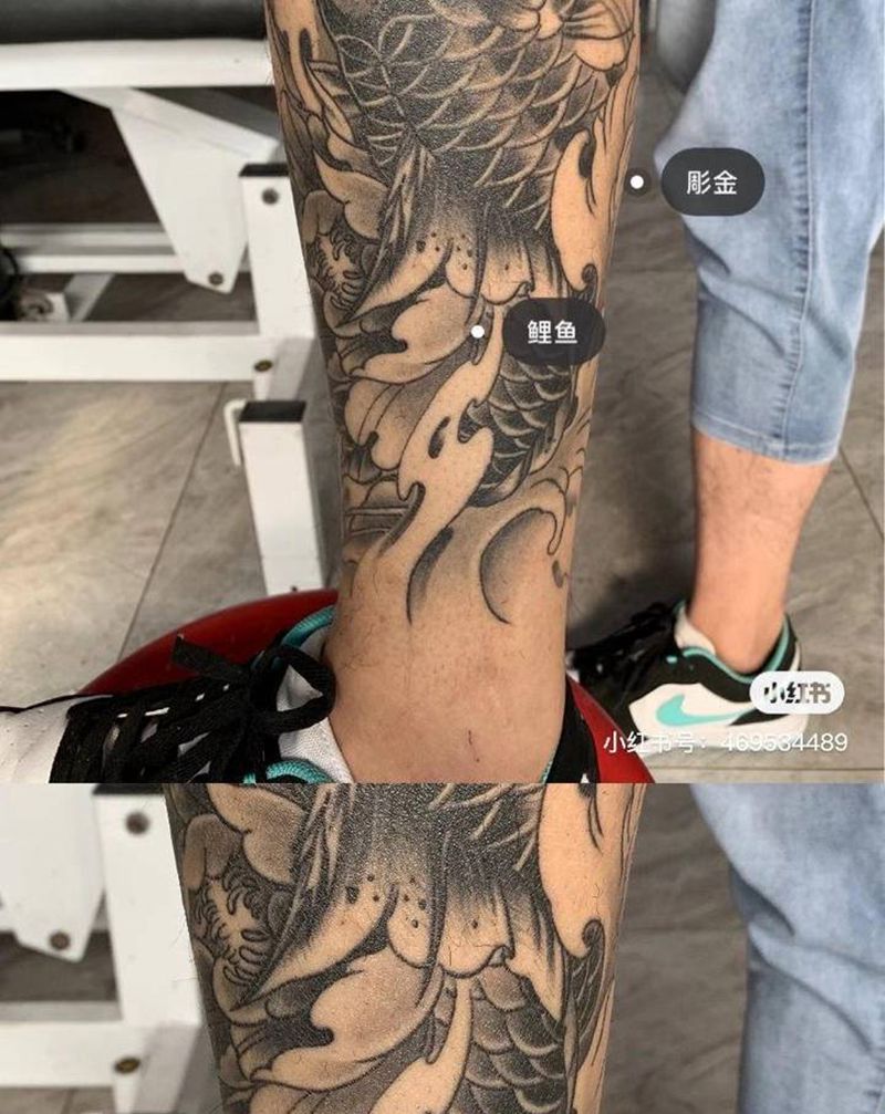 鲤鱼纹身图片_腿部新传统鲤鱼纹身图案