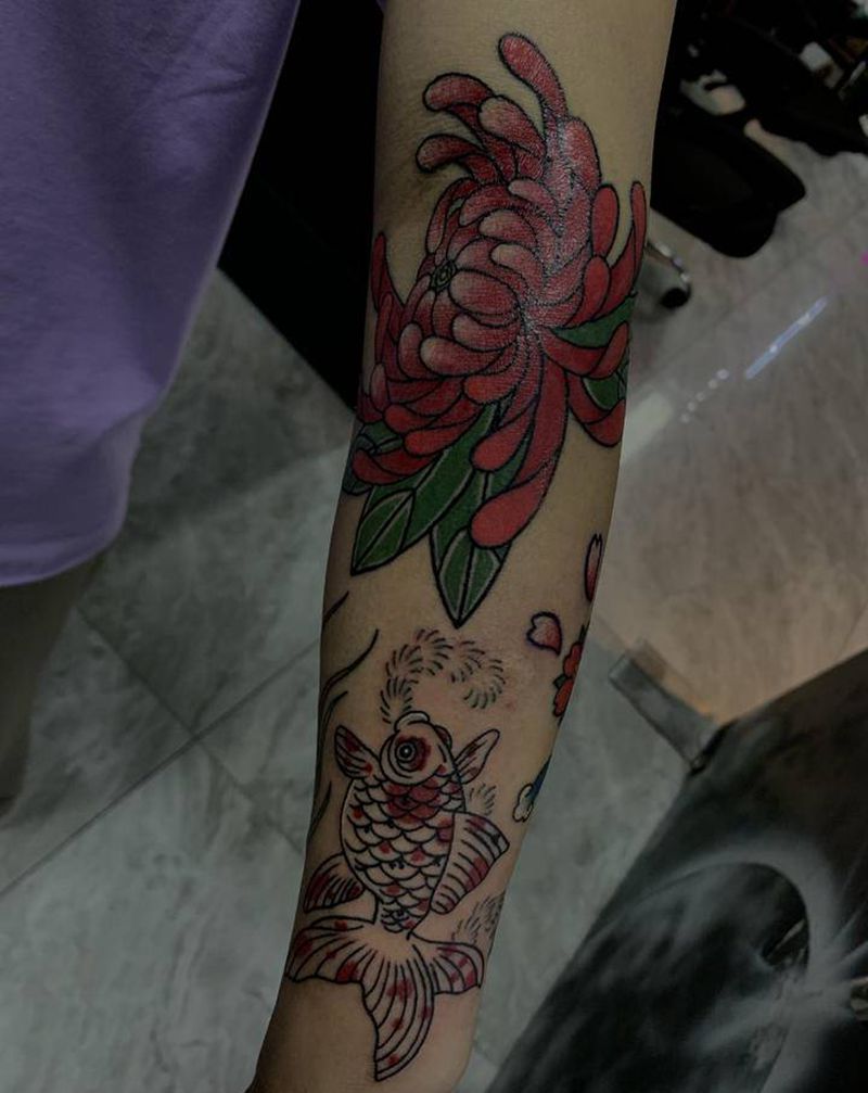 拼接花臂纹身图片_手臂老传统日式小图纹身图案