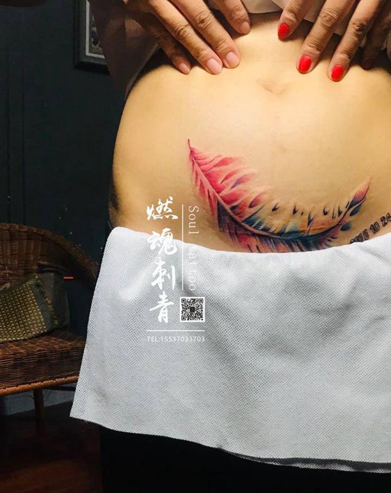 遮盖疤痕纹身图片_腹部纹身图案