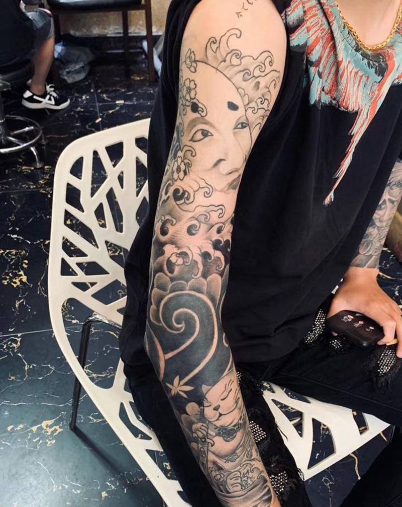 传统花臂纹身图片_手臂老传统纹身图案