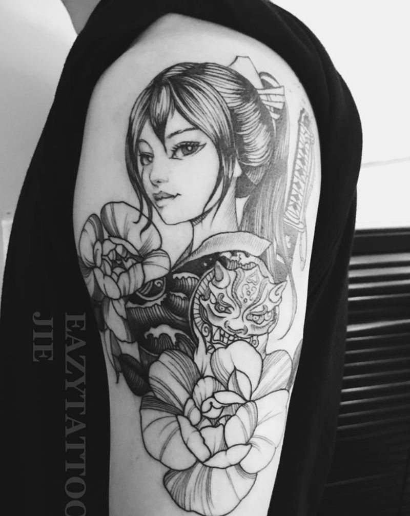 武士纹身图片_手臂手部New School武士 剑客纹身图案