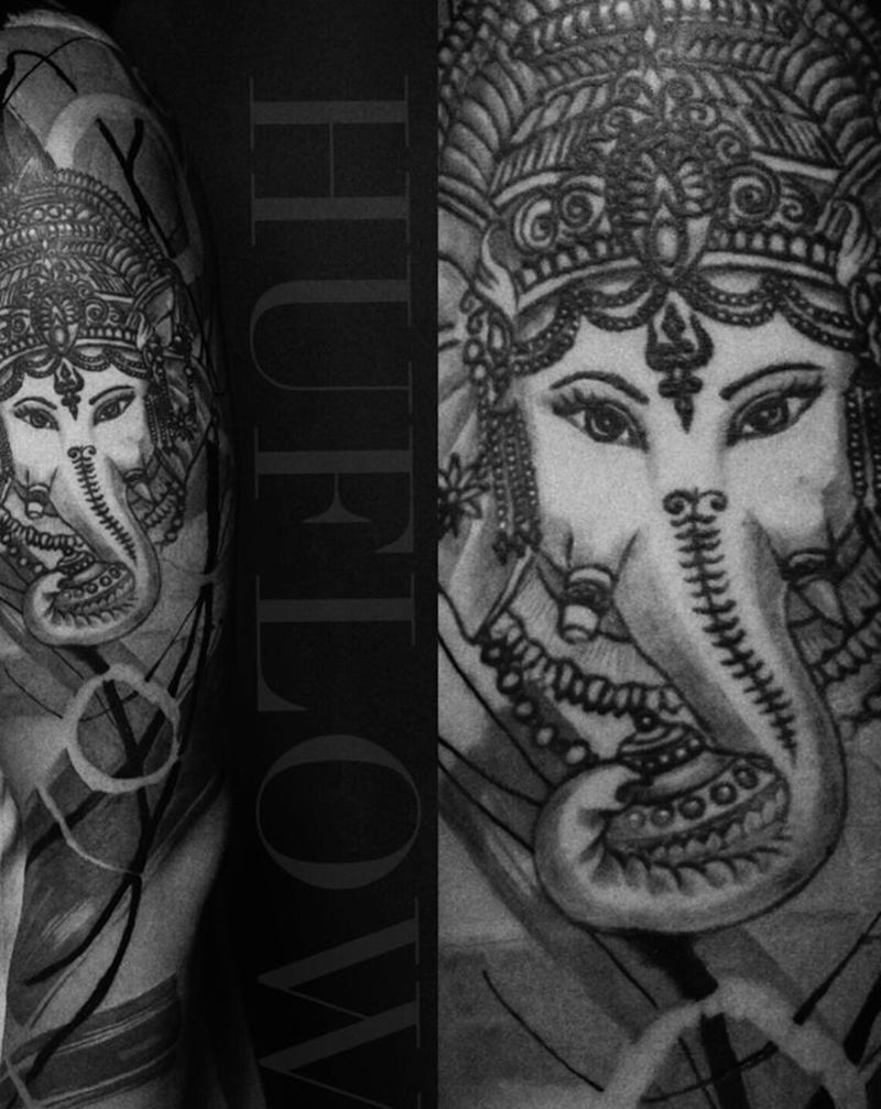 象神划船纹身图片_手部手臂老传统新传统纹身图案