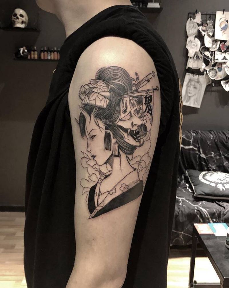 艺妓纹身图片_手部手臂新传统老传统纹身图案