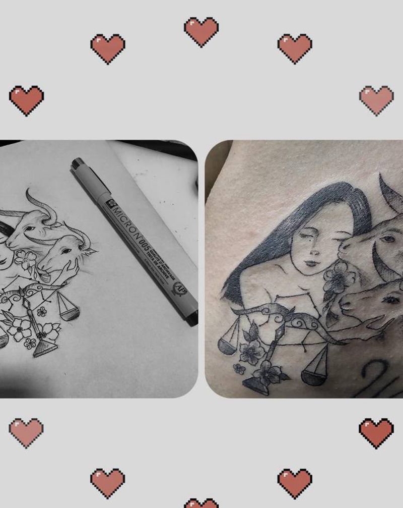 原创星座纹身图片_背部几何点刺纹身图案