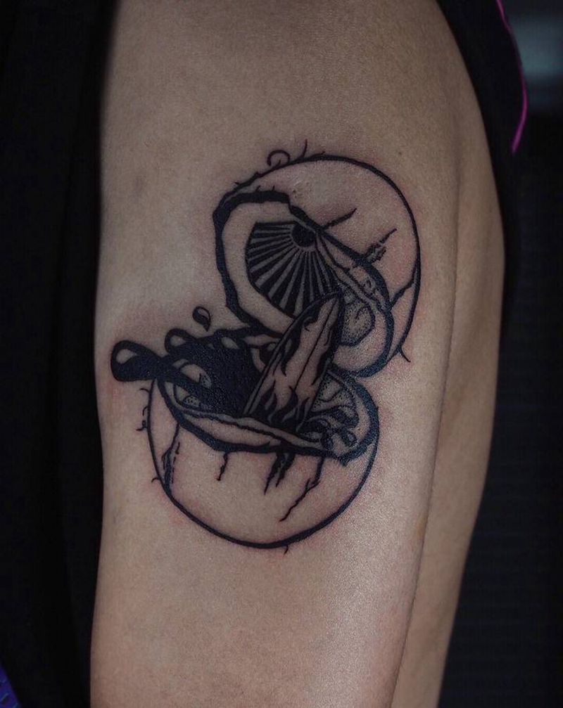 椰子里面冲浪板纹身图片_手臂New School椰子滑板纹身图案