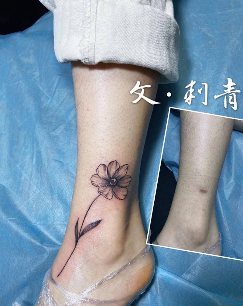 花纹身图片_腿部纹身图案