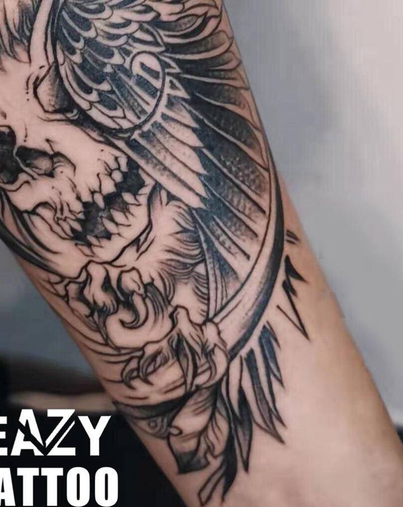 猫头鹰 骷髅纹身图片_手臂手部New School猫头鹰骷髅纹身图案