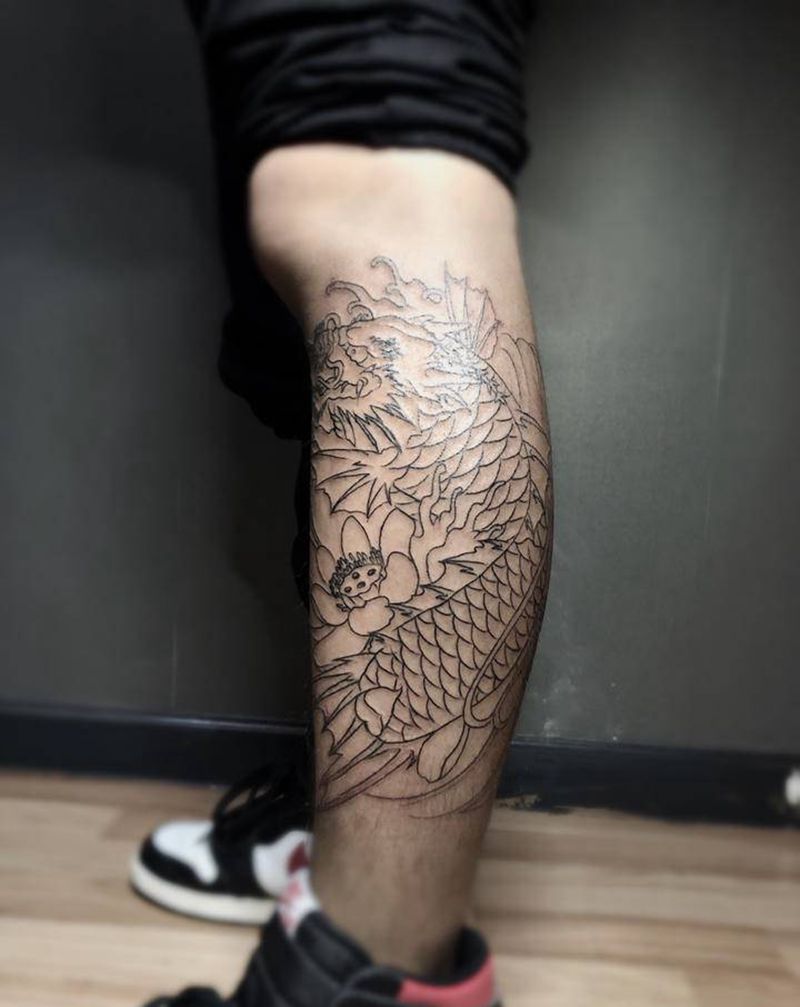 鱼纹身图片_腿部老传统纹身图案