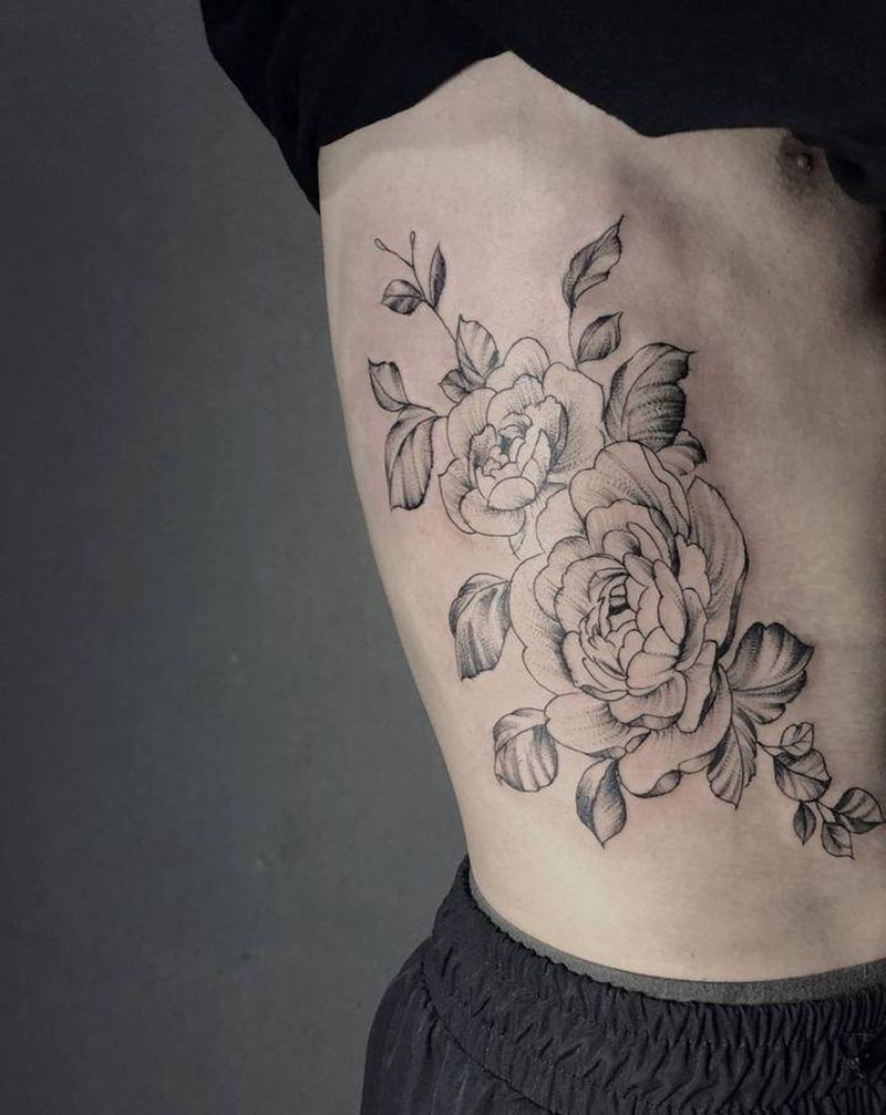 素花纹身图片_腹部腰部点刺纹身图案