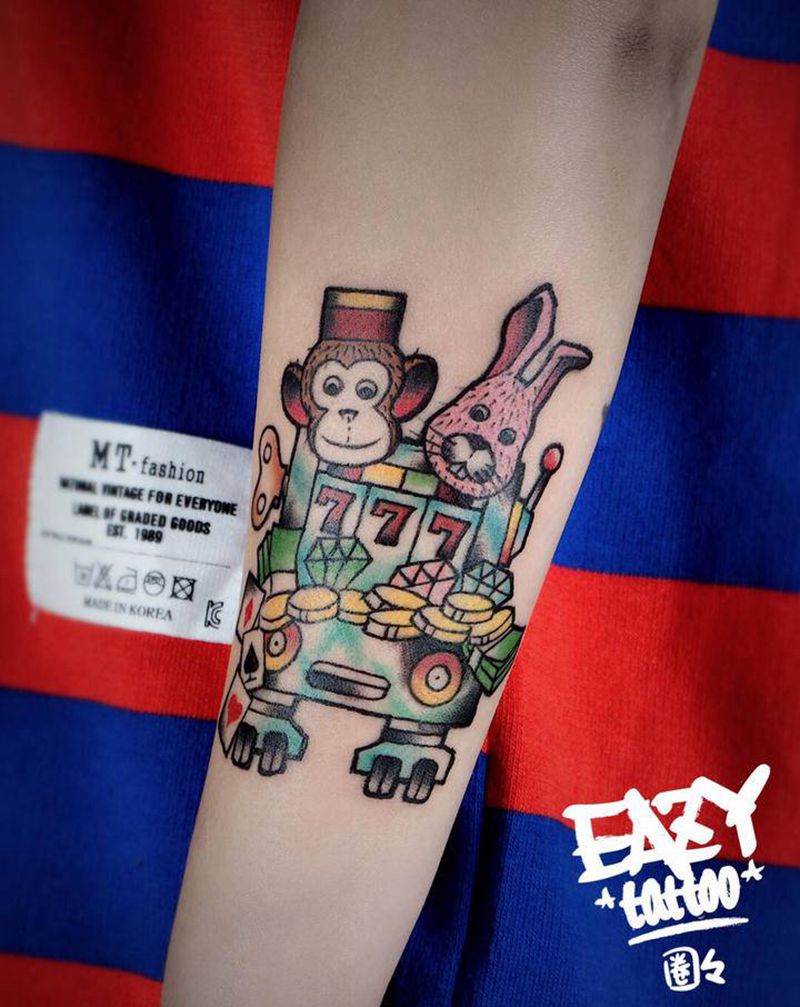 猴子与兔纹身图片_手部手臂New School猴子兔子纹身图案