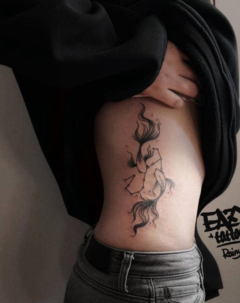 双鱼&天蝎纹身图片_New School双鱼座天蝎座纹身图案